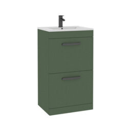 Royal Bathrooms Turin 500mm Floor Standing Vanity Unit Matt Green 2 Drawer Minimalist Basin With Matt Black Handles - thumbnail 6