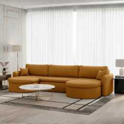 Verona U Corner Sofa Bed With Storage Container Stripy Fabric Mustard - thumbnail 1