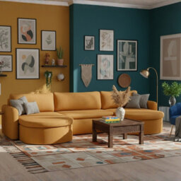 Verona U Corner Sofa Bed With Storage Container Stripy Fabric Mustard - thumbnail 2