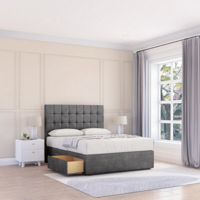 "Sloomy 6Ft Alabama Divan Bed Base Steel Plush ,2 Drawers & 54"" Floor Standing Headboard - Super King" - image 1