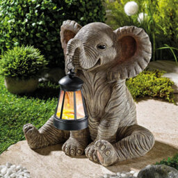 Gainsborough Elephant With Solar Lantern - Weatherproof Polyresin Garden Ornament With Warm White Led Light, H28.5 X W29 X D20Cm - Cream - thumbnail 2