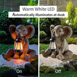 Gainsborough Elephant With Solar Lantern - Weatherproof Polyresin Garden Ornament With Warm White Led Light, H28.5 X W29 X D20Cm - Cream - thumbnail 3