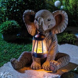 Gainsborough Elephant With Solar Lantern - Weatherproof Polyresin Garden Ornament With Warm White Led Light, H28.5 X W29 X D20Cm - Cream