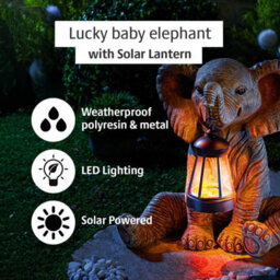 Gainsborough Elephant With Solar Lantern - Weatherproof Polyresin Garden Ornament With Warm White Led Light, H28.5 X W29 X D20Cm - Cream - thumbnail 4