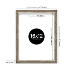 16X12 Silver Ornate Picture Frame (40.6 X 30.5Cm) Poster, Photo, Artwork, Gallery Wall Or Print - thumbnail 2