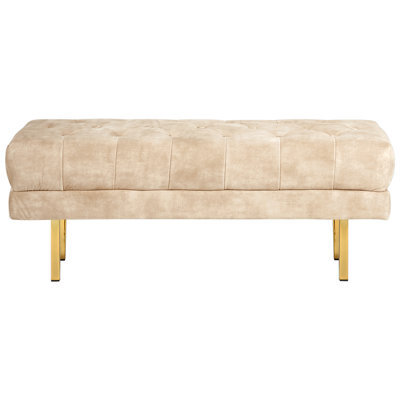 Wyld And Coco Beige Velvet Tufted Bed Bench With Gold-Tone Legs, W117 X D40 X H44Cm - image 1