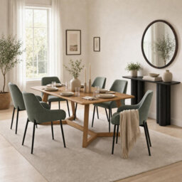 Furniturebox Uk Lulworth Walnut Effect Wood Dining Table 6 Green Beaumont Chairs - thumbnail 1