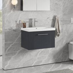 Balterley Belvide Partial Fluted 1 Drawer Wall Hung Vanity Unit With 1 Tap Hole Thin-Edge Basin- 600mm - Satin Dark Grey - thumbnail 6