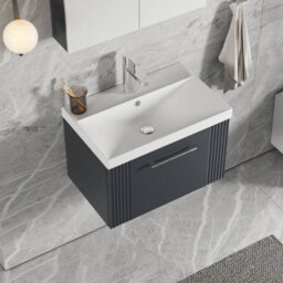 Balterley Belvide Partial Fluted 1 Drawer Wall Hung Vanity Unit With 1 Tap Hole Thin-Edge Basin- 600mm - Satin Dark Grey - thumbnail 5