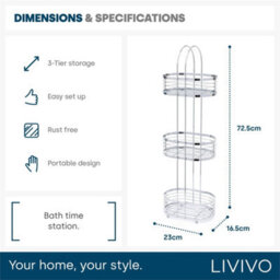 Free Standing 3 Tier Chrome Shower Caddy Bathroom Storage Rack Shelf Organiser - thumbnail 2