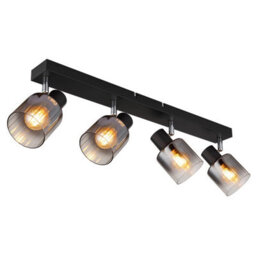 Luminosa Lighting Luminosa Jack Ceiling Spotlight Bar Matt Black Smoke Glass Shade 4X E14