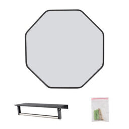 Living And Home Black Octagon Aluminum Alloy Bathroom Mirror Hd Glass With Towel Bar Wall Vanity Mirror 40X40Cm - thumbnail 1