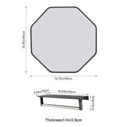 Living And Home Black Octagon Aluminum Alloy Bathroom Mirror Hd Glass With Towel Bar Wall Vanity Mirror 40X40Cm - thumbnail 8