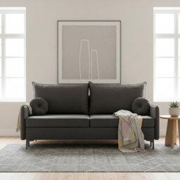 Leon M Upholstered Sofa Bed With Dl Sleeping Function Bedding Storage Metal Legs 216X96X101 Cm 200X140 Cm Dark Grey - thumbnail 2