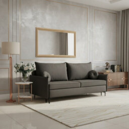 Leon M Upholstered Sofa Bed With Dl Sleeping Function Bedding Storage Metal Legs 216X96X101 Cm 200X140 Cm Dark Grey