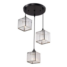 Thehotsale 3-Light Black Height Adjustable Crystal Square Lampshade Ceiling Pendant Light Fixture - thumbnail 1