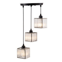 Thehotsale 3-Light Black Height Adjustable Crystal Square Lampshade Ceiling Pendant Light Fixture - thumbnail 5