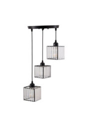 Thehotsale 3-Light Black Height Adjustable Crystal Square Lampshade Ceiling Pendant Light Fixture - thumbnail 6
