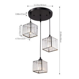 Thehotsale 3-Light Black Height Adjustable Crystal Square Lampshade Ceiling Pendant Light Fixture - thumbnail 9