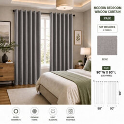 Aspire Homeware Beige Linen 100% Blackout Curtain Thermal Insulated Eyelet Curtain Pair (W)228Cm X (D)228Cm With Tie Back - thumbnail 7