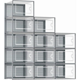 Grey 12X Clear Stackable Plastic Shoe Storage Boxes Organiser Rack - thumbnail 4