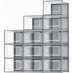 Grey 12X Clear Stackable Plastic Shoe Storage Boxes Organiser Rack - thumbnail 1