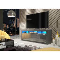 Creative Furniture Shine Tv Unit 160Cm - Dark Grey With Gloss Doors And Led Lights - thumbnail 6
