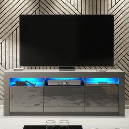 Creative Furniture Shine Tv Unit 160Cm - Dark Grey With Gloss Doors And Led Lights