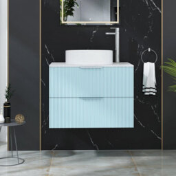 Royal Bathrooms Evora 700mm Powder Blue Fluted Wall Hung Vanity Unit 2 Drawer With Carrara White Undrilled Worktop - thumbnail 6
