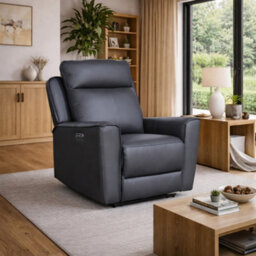 Aspire Rivington Real Leather Power Recliner Armchair With Usb Charging, Charcoal