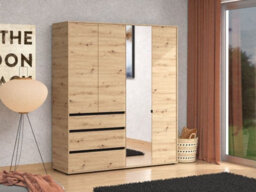 Amos Mann Furniture Corbett Artisan Oak Effect 4 Door 3 Drawer Mirrored Wardrobe - thumbnail 1