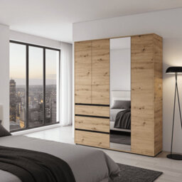 Amos Mann Furniture Corbett Artisan Oak Effect 4 Door 3 Drawer Mirrored Wardrobe - thumbnail 3