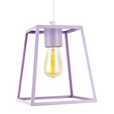 Happy Homewares Industrial Lantern Lamp Shade In Soft Lilac With Square Top And Bottom - image 1