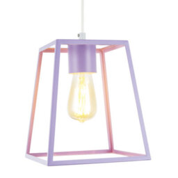 Happy Homewares Industrial Lantern Lamp Shade In Soft Lilac With Square Top And Bottom - thumbnail 2