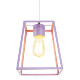 Happy Homewares Industrial Lantern Lamp Shade In Soft Lilac With Square Top And Bottom - thumbnail 8