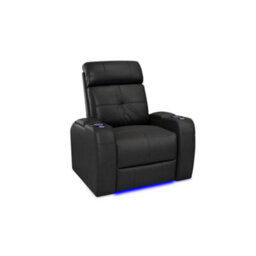 Valencia Verona Power Headrest Home Theater Seating Single Black Nappa Leather Power Recliner Led Cup Holder - thumbnail 1