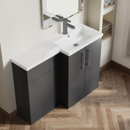 Balterley Right-Hand Bathroom Vanity And Wc Unit Combination With Basin - 1100mm - Gloss Grey With Brushed Pewter Handles - thumbnail 3