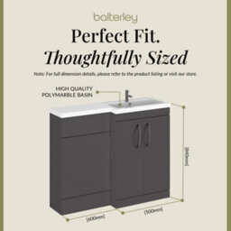 Balterley Right-Hand Bathroom Vanity And Wc Unit Combination With Basin - 1100mm - Gloss Grey With Brushed Pewter Handles - thumbnail 5