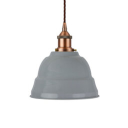 French Grey Lincoln Painted Dome Pendant Light With Matt Antique Copper Lamp Holder And Brown Twisted Cable - Se Home - thumbnail 1