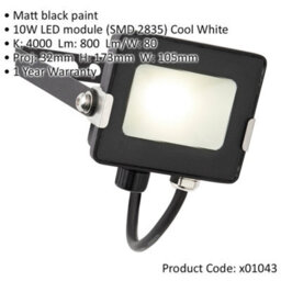 Outdoor Ip65 Waterproof Floodlight - 10W Cool White Led - Matt Black Aluminium - thumbnail 2