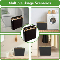 Slimline Freestanding Toilet Roll Storage Basket With Lid - Waterproof Fabric & Bamboo Bathroom Paper Bin - thumbnail 6