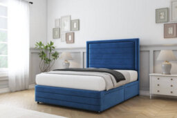 "Sloomy Ashford Navy Plush Divan Bed Set 2 Drawers Left Side - 26"" Strutted  & 12"" Footboard 3' Single" - thumbnail 2