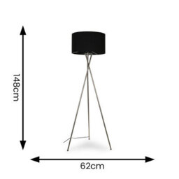 Valuelights Camden Chrome Tripod Floor Lamp With Black Drum Shade And Bulb - thumbnail 7