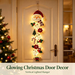 Amorly 60Cm Glowing Christmas Door Hanger, Rustic Quilted Fabric Wreath, Light Up Christmas Decoration, Vertical Display (Santa) - thumbnail 3