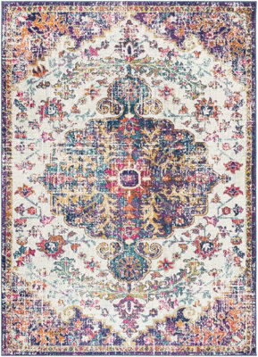 Livabliss Harput-Vintage Blue Orange Yellow Grey Traditional Boho Living Dining Bedroom Rug 160 X 220 Cm Easy Care, Non Shedding - image 1