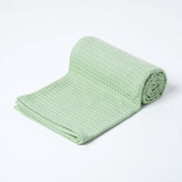 Homescapes Organic Cotton Waffle Baby Blanket Sage Green, 90 X 112 Cm - thumbnail 2