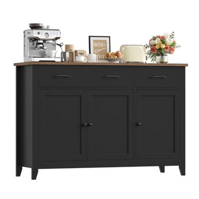 Black Sideboard, 120Cm Wide Kitchen Cabinets With 3 Doors, 3 Drawers & 1 Adjustable - image 1