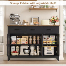 Black Sideboard, 120Cm Wide Kitchen Cabinets With 3 Doors, 3 Drawers & 1 Adjustable - thumbnail 6