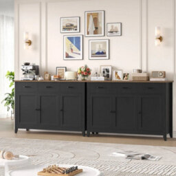 Black Sideboard, 120Cm Wide Kitchen Cabinets With 3 Doors, 3 Drawers & 1 Adjustable - thumbnail 3
