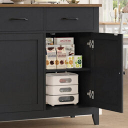 Black Sideboard, 120Cm Wide Kitchen Cabinets With 3 Doors, 3 Drawers & 1 Adjustable - thumbnail 4